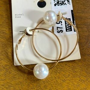 Gold pearl hoops